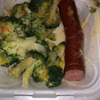 Prime Seafood Market - Broccoli Smoked Beef Sausage Link on same plate with mixed flavors NO - Seafood Near Me - Stone Mountain, Georgia