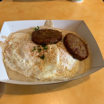 Biscuit Bitch - Easy Bitch with Gluten-free biscuit and vegetarian mushroom gravy with extra veggie patties - Breakfast & Brunch Near Me - Seattle, Washington