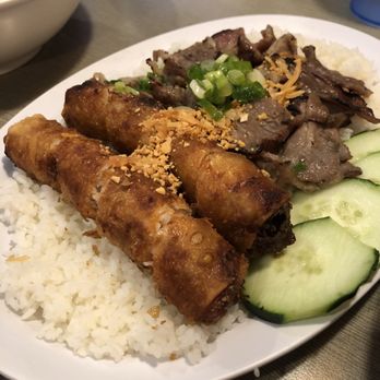 Golden Deli Temple City - Grilled Pork Rice Plate with Egg Rolls - Vietnamese Near Me - Temple City, California