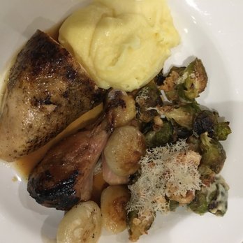 Alo Restaurant - Alo at Home - hen, roasted Brussels sprouts and mashed potatoes. - Bars Near Me - Toronto, Ontario Alo Restaurant - Alo at Home - hen, roasted Brussels sprouts and mashed potatoes. - Bars Near Me - Toronto, Ontario