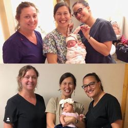 Natural Birth Works - Sandra, Gelena, and Sandy with my baby at newborn and 6 weeks old