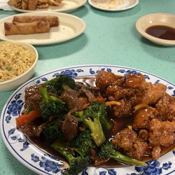 Beef Broccoli and orange chicken