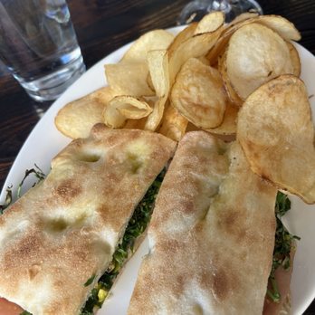Etto Pasta Bar - Mortadella and pistachio butter sandwich with fresh made chips - Italian Near Me - Paso Robles, California