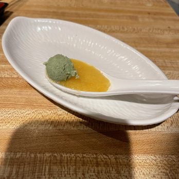 Zushi Puzzle - Wasabi ice cream ball and mango, passion fruit, lychee ice cream with a wagyu base - Sushi Bars Near Me - San Francisco, California Zushi Puzzle - Wasabi ice cream ball and mango, passion fruit, lychee ice cream with a wagyu base - Sushi Bars Near Me - San Francisco, California