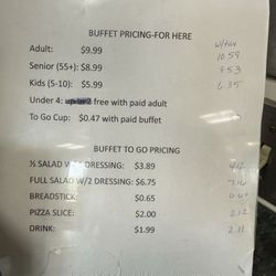 B C Pizza - Lunch Buffet Prices