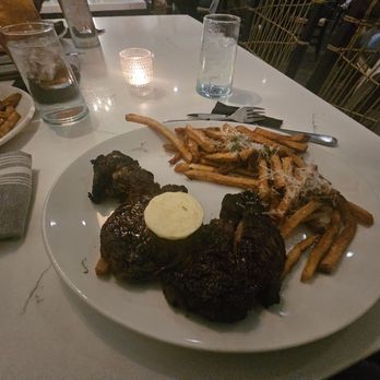 St. James - Ribeye steak dinner- sub potato for parm fries and mushrooms for a ceasar salad - Seafood Near Me - Thomasville, Georgia