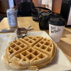 Brewminatti - Waffle with Nutella and whipped butter. Cortado coffee.