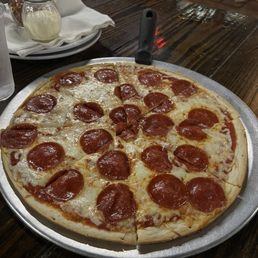 Thin crust pepperoni pizza