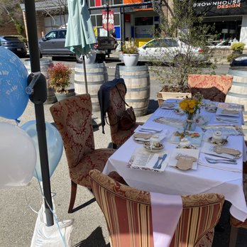 Lisa's Tea Treasures - Baby shower table setup outside - Tea Rooms Near Me - Los Altos, California