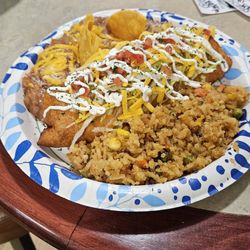 9th Street South Taco Shop - Shredded beef Chimichanga with rice and refried beans.
