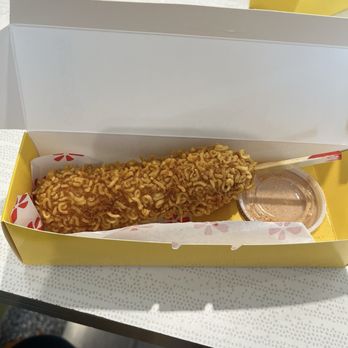 Mochinut Fishers - Half and half hotdog with crispy ramen - Bubble Tea Near Me - Fishers, Indiana