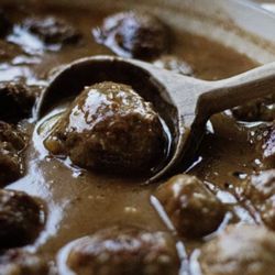 Jessie's Kitchen - Meatballs available dry or with either home made mushroom gravy or home made sweet and sour sauce.