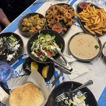 IBN Hamido Seafood - Greek Salad, baba Babaganoush, pita bread, Calamari (1/2 lb) - Seafood Near Me - Astoria, New York IBN Hamido Seafood - Greek Salad, baba Babaganoush, pita bread, Calamari (1/2 lb) - Seafood Near Me - Astoria, New York