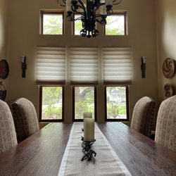 Benjamin Draperies - Hunter Douglas shades 1/2 open