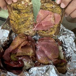 J&J's Smokin' BBQ - Lewi Rubi. Smoked Pastrami on Marbled Rye