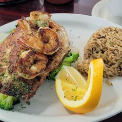 Christine Ocean Seafood & Grill - Grilled Red Snapper w/ jumbo shrimp, vegetables, & rice