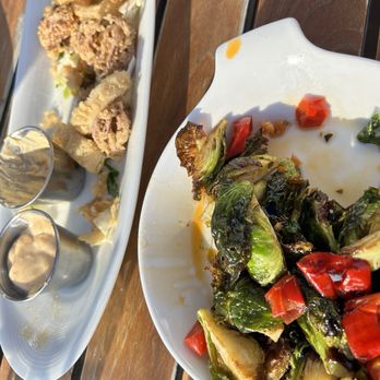 The Boathouse - Brussels sprouts with Calabria peppers and calamari. - Seafood Near Me - Midlothian, Virginia The Boathouse - Brussels sprouts with Calabria peppers and calamari. - Seafood Near Me - Midlothian, Virginia