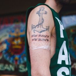Crystal did the coordinates at the bottom of my pre-existing anchor tattoo. She free-handed it!