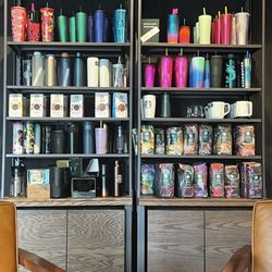 Starbucks - Winchester Rd NE - Cup shelf, with variety choices of coffee to purchase