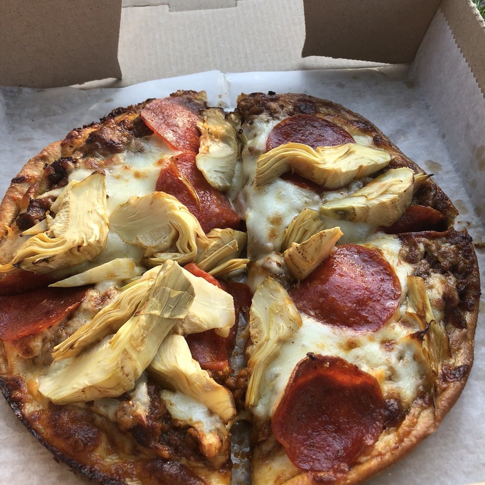 Pizza Pie-er - Personal size - wheat crust, sundried pesto sauce, pepperonis, & artichoke hearts. - Pizza Near Me - Providence, Rhode Island Pizza Pie-er - Personal size - wheat crust, sundried pesto sauce, pepperonis, & artichoke hearts. - Pizza Near Me - Providence, Rhode Island