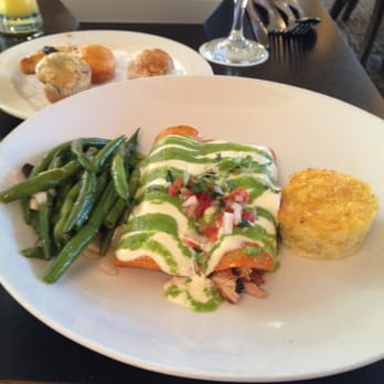 Backstreet Cafe - Red corn chicken enchiladas with corn pudding and green beans - New American Near Me - Houston, Texas Backstreet Cafe - Red corn chicken enchiladas with corn pudding and green beans - New American Near Me - Houston, Texas