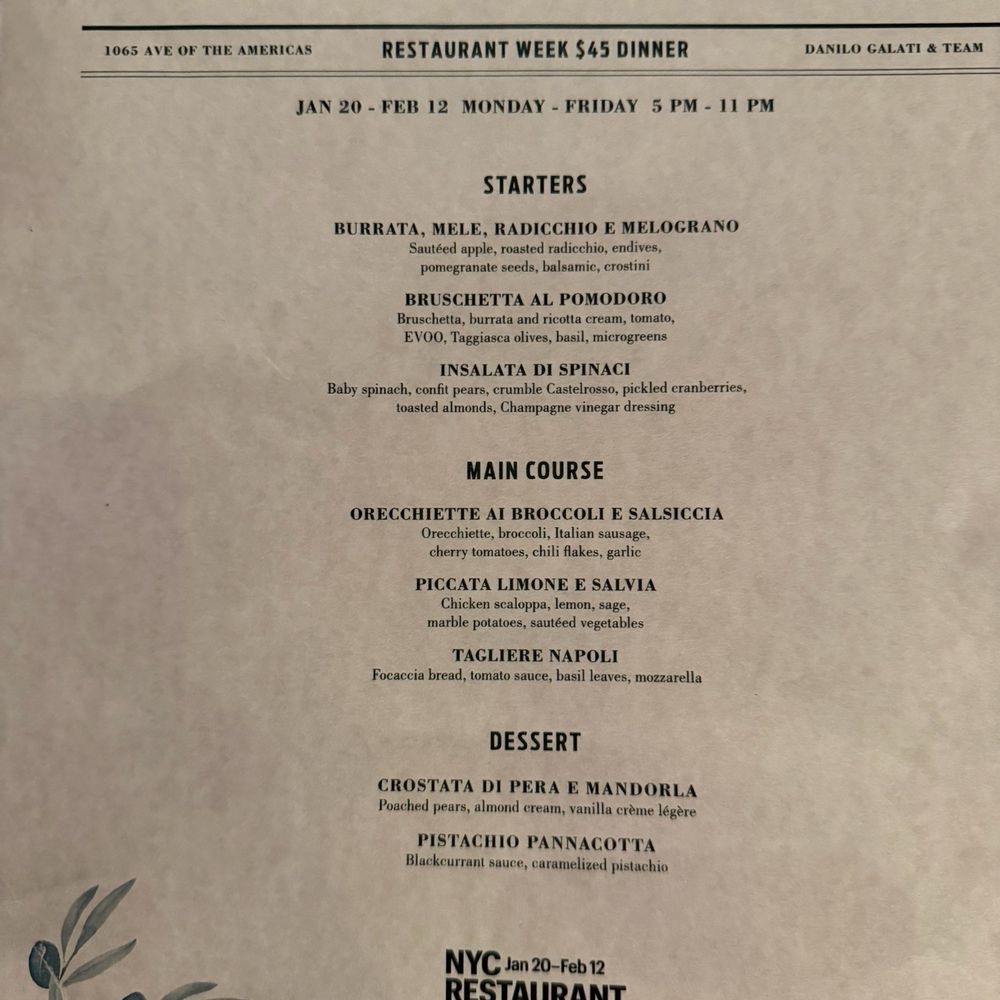 Olio E Più - Restaurant week menu - Italian Near Me - New York, New York