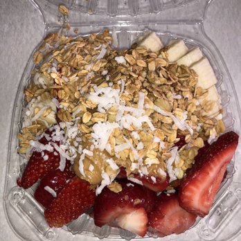Fruity Loco - Large açaí bowl - comes with 5 scoops of açaí, strawberries, bananas, granola, honey and coconut (and peanut butter--if you ask) - Acai Bowls Near Me - Spring Valley, California Fruity Loco - Large açaí bowl - comes with 5 scoops of açaí, strawberries, bananas, granola, honey and coconut (and peanut butter--if you ask) - Acai Bowls Near Me - Spring Valley, California