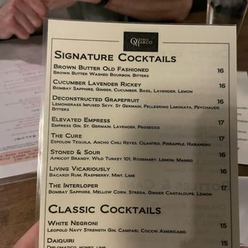 Osteria Marco - Cocktail menu - Italian Near Me - Denver, Colorado