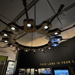 Woody Guthrie Center - Guitar chandelier in the center of the museum
