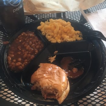 Moe's Original Bar B Que - Pulled pork BBQ sandwich, macaroni and baked beans are all delicious! - Barbeque Near Me - Foley, Alabama