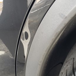 Dent in the wheel arch of a new Mercedes AMG GLE 43.  Evo got it out perfectly!