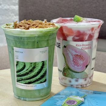 Tea Pulse - cheese cloud matcha oat, pink guava milk - Bubble Tea Near Me - New York, New York