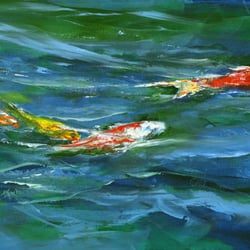 Kahaluu Gallery and Gardens - Tagami's oil painting titled "Koi."