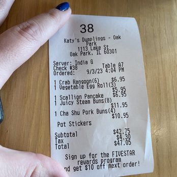 Katy's Dumpling - Oak Park - Fair price for what we ordered. - Noodles Near Me - Oak Park, Illinois