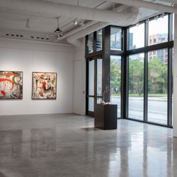 The Wall Art Gallery - Image of a section of the gallery during our 'Hologram' exhibition. Featuring works by Fabian Marcaccio and Billy Zane.