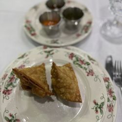 Vegetable samosas with three fabulous chutneys