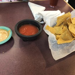 Chips, bean dip, and salsa