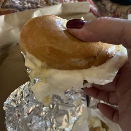 Bagel with incorrect cheese. Bagel with incorrect cheese.