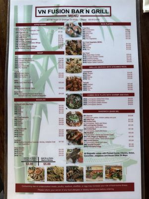 Menu photo 1 VN Fusion Bar N Grill Gresham, OR Menu photo 1 VN Fusion Bar N Grill Gresham, OR