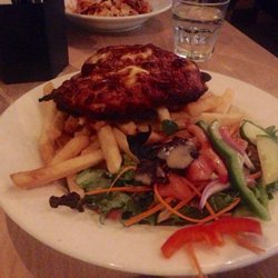 Zachary's - Chicken parmigiana with salad and chips
