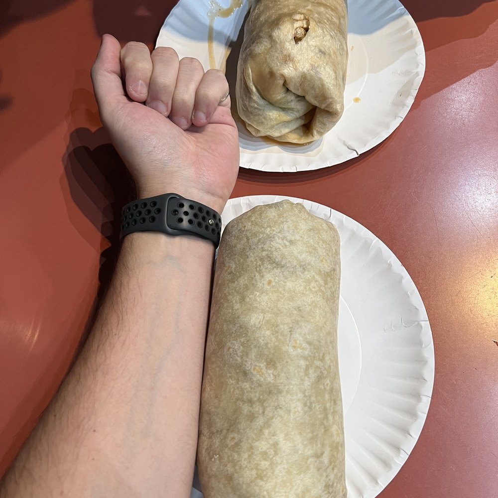 Burrito next to my forearm