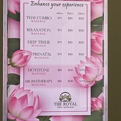 The Royal Thai Massage - Rates