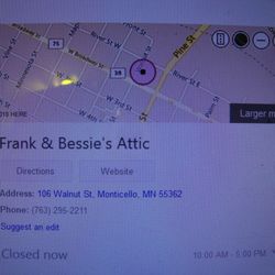 Antiques Monticello - Antiques Monticello is closed!  This is the new business, Frank & Bessie's Attic, on a Bing search.