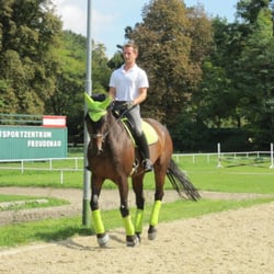 Reitsportzentrum Freudenau ASKÖ - Flori mit Trainer der Spanischen Hofreitschule