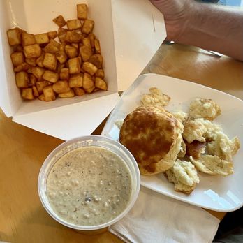 Caffe’ E Dolci - Biscuits and sausage gravy, comes with potatoes - Coffee & Tea Near Me - St. Louis, Missouri Caffe’ E Dolci - Biscuits and sausage gravy, comes with potatoes - Coffee & Tea Near Me - St. Louis, Missouri