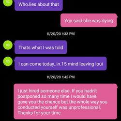 RMC Mechanical Contractors - Second example. Him (purple), me (pink). Photo 2 of 2. Notice the nice "Go f*ck yourself"