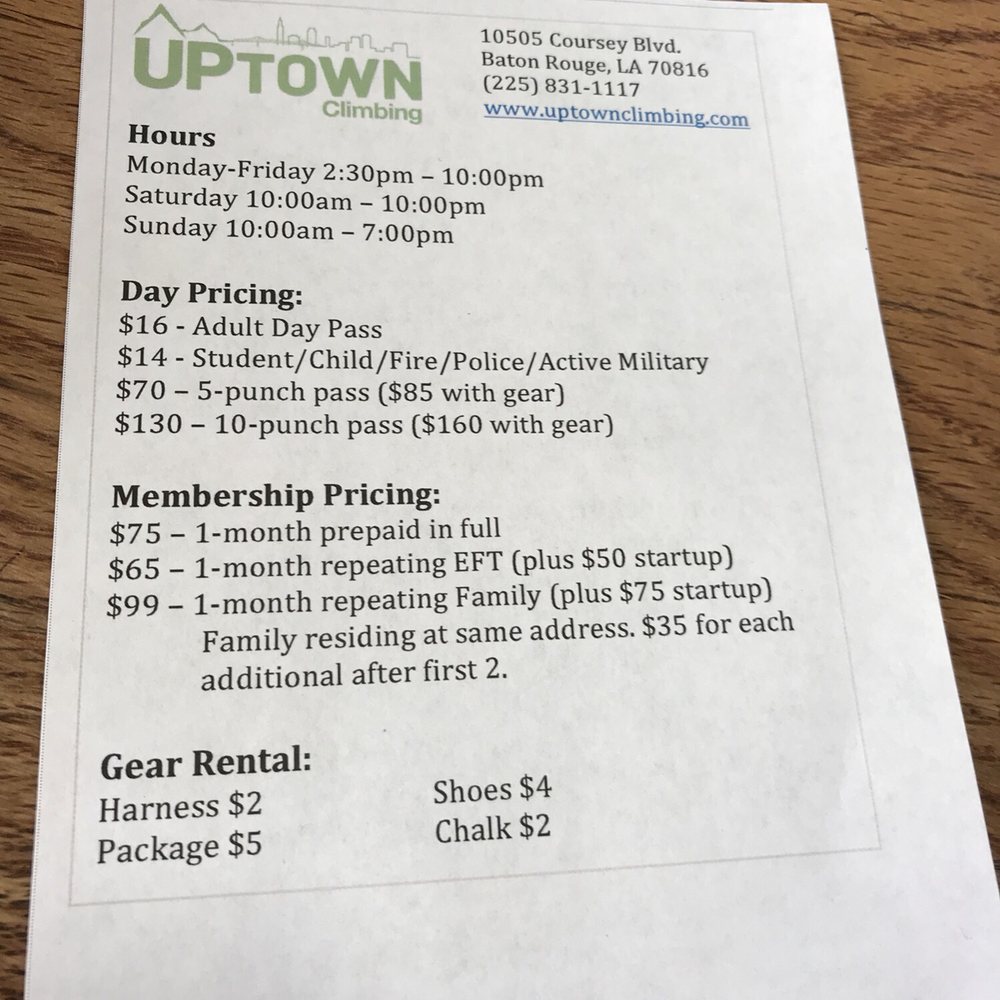 Uptown Climbing - Pricing - Rock Climbing Near Me - Baton Rouge, Louisiana Uptown Climbing - Pricing - Rock Climbing Near Me - Baton Rouge, Louisiana