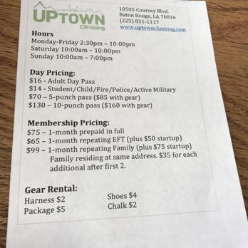 Uptown Climbing - Pricing - Rock Climbing Near Me - Baton Rouge, Louisiana