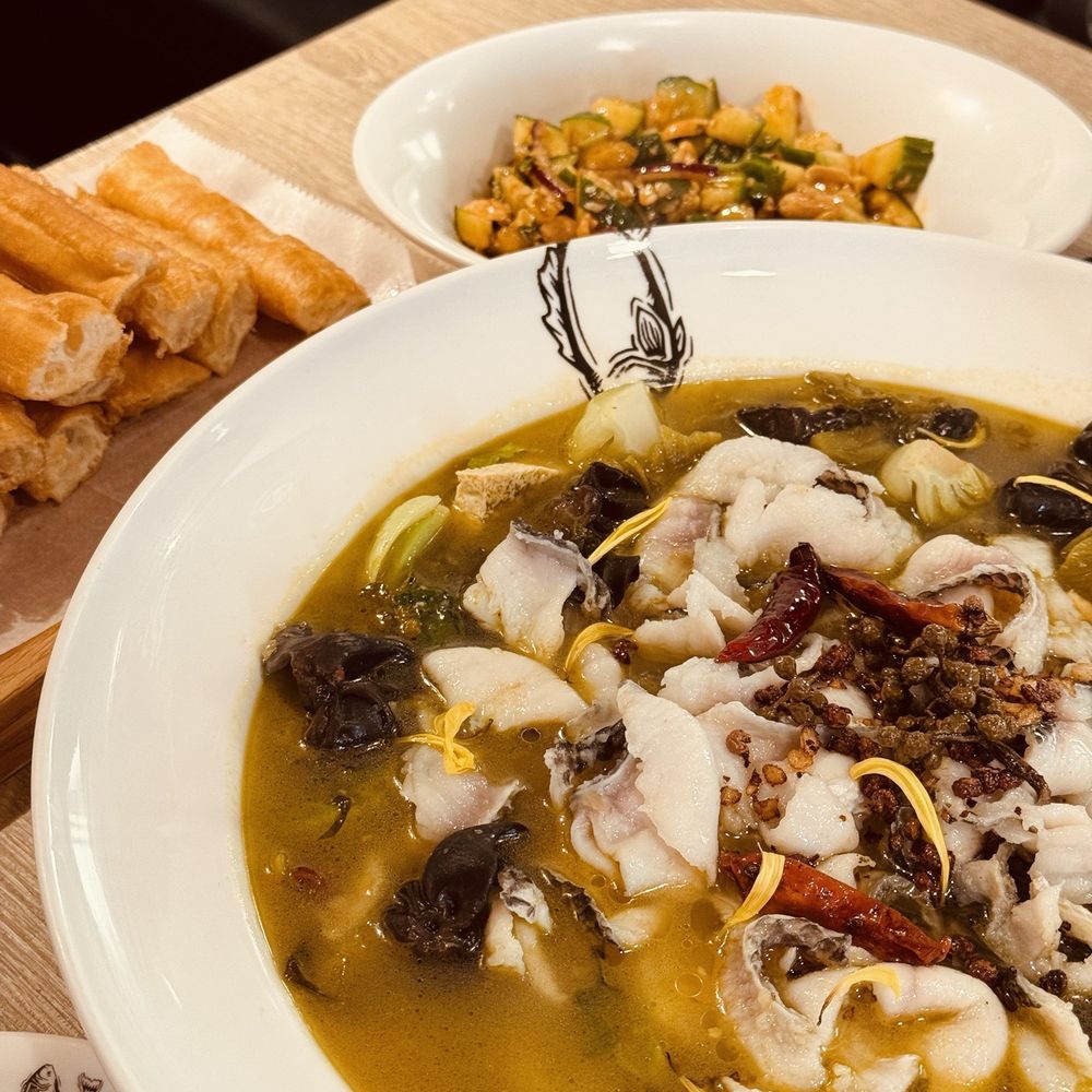 Signature soup with black fungus mushroom and bok choy, Fried Chinese Donut, Cucumber Salad Signature soup with black fungus mushroom and bok choy, Fried Chinese Donut, Cucumber Salad