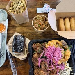 Furikake Garlic Fries Karaage Chicken Sweet Garlic Shrimp Fried rice Crunchy SPAM Musubi (1 PC) Furikake Garlic Fries Karaage Chicken Sweet Garlic Shrimp Fried rice Crunchy SPAM Musubi (1 PC)